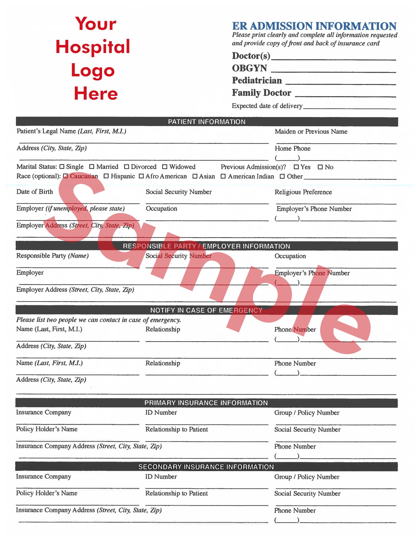 Labor and Delivery Admission Form (6 pages)
