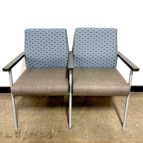 GANG SEATING, 2 SEATER, BLUE CIRCLE, GREY ARMS