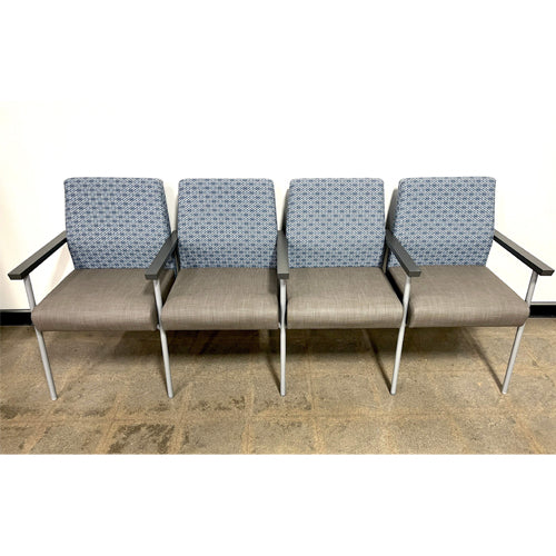 GANG SEATING, 4 SEATER, BLUE CIRCLE, GREY ARMS