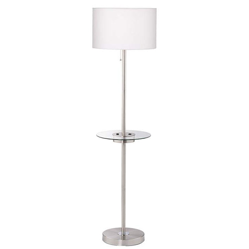 FLOOR LAMP,  Brushed Nickel with Glass Charging Tray