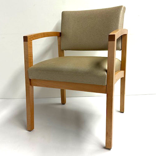 GUEST CHAIR, Beige Vinyl, Maple arms