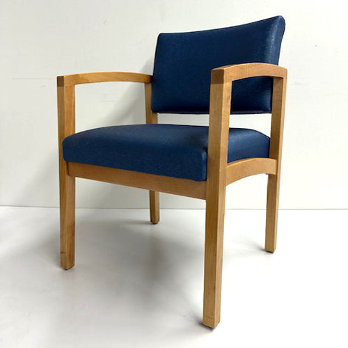 GUEST CHAIR, Blue Vinyl, Maple Arms