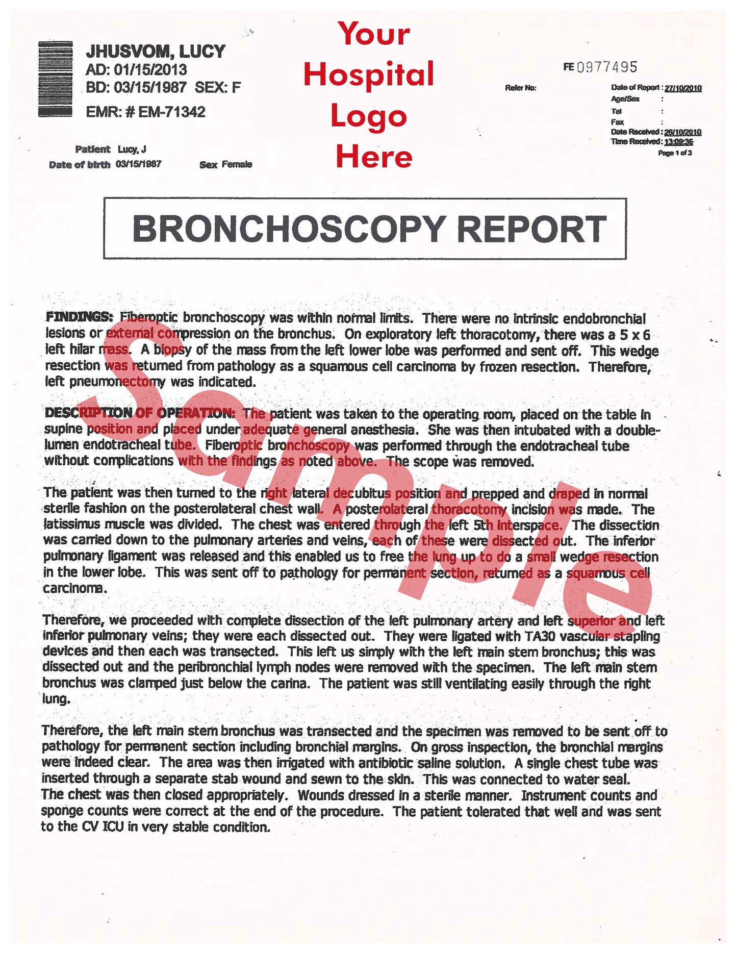 CUSTOMIZED MEDICAL REPORT FORM (1 page)