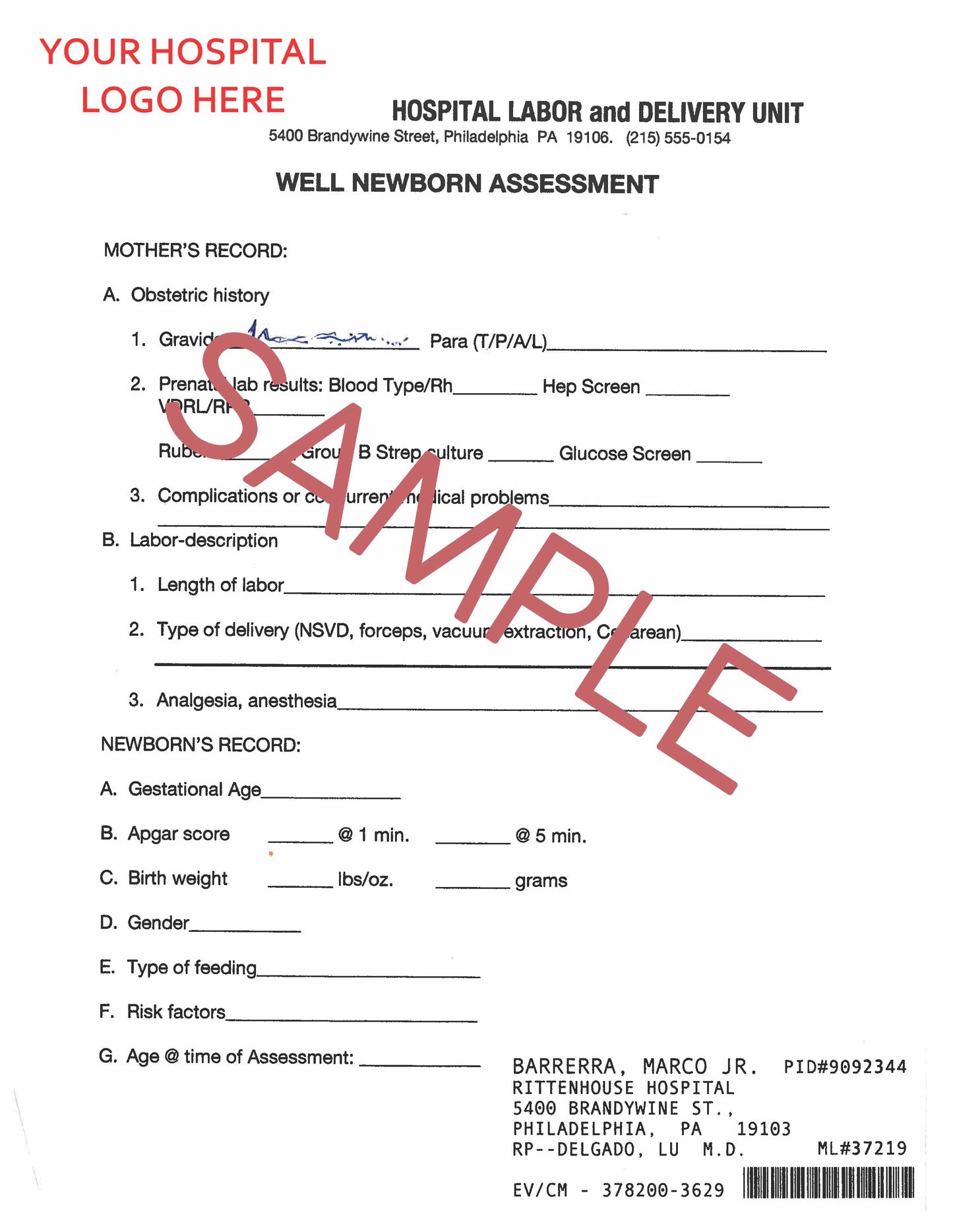 Labor and Delivery Admission Form (6 pages)