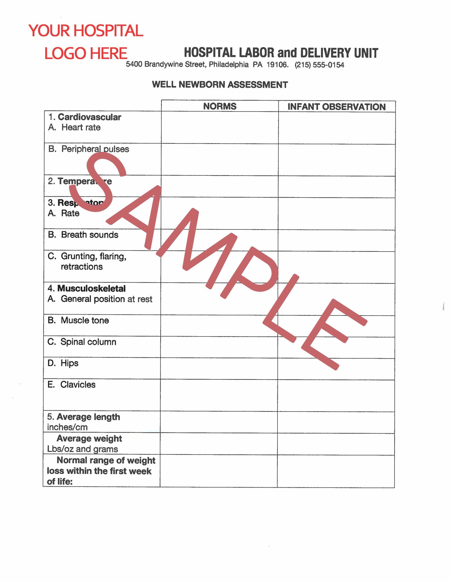 Labor and Delivery Admission Form (6 pages)