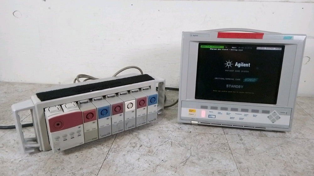 Agilent tech M1204A V26C Patient Monitor with Module Rack and Modules, Period 1990s