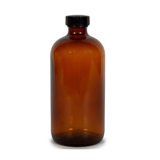 AMBER GLASS BOTTLE W/ CAP, 16 OZ
