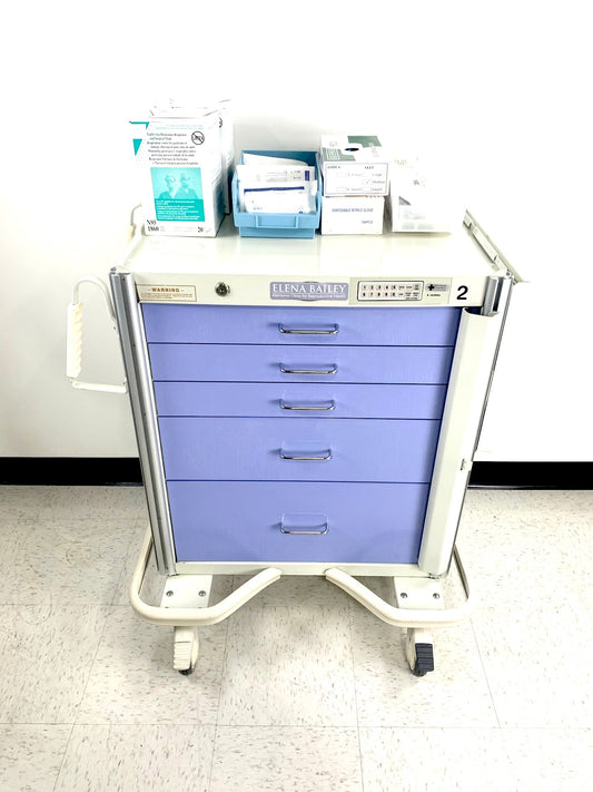 CRASH CART, A-ARMSTONG, W/PURPLE DRAWERS