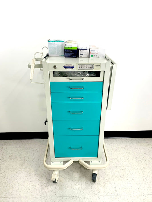 CRASH CART, A-ARMSTRONG ,W/TEAL DRAWERS