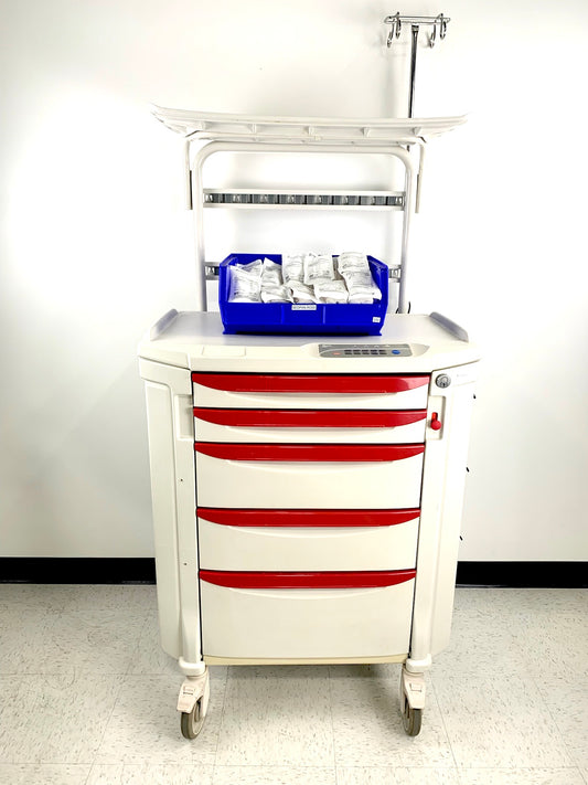 CRASH CART, METRO FLEXLINE, RED DRAWERS