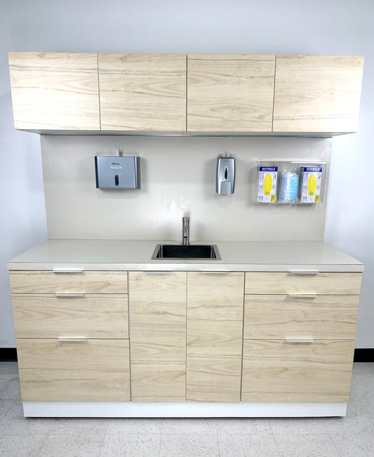 EXAM CABINET, LIGHT OAK, SINK, SOAP, TOWEL