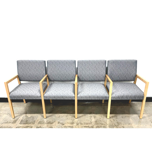 GANG SEATING, 4 SEATER, BLONDE/ GREY STRIPE FABRIC