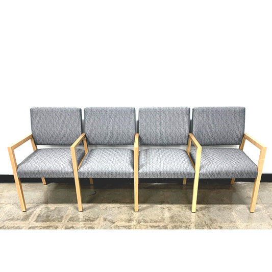 GANG SEATING, 4 SEATER, BLONDE/ GREY STRIPE FABRIC