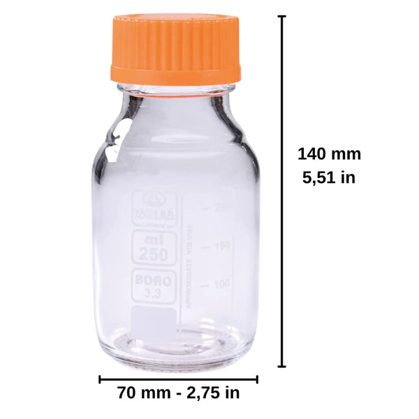 GLASS BOTTLE, 250ML WITH ORANGE CAP