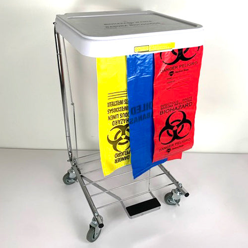 WASTE HAMPER, FLIP TOP, CHROME, ROLLING