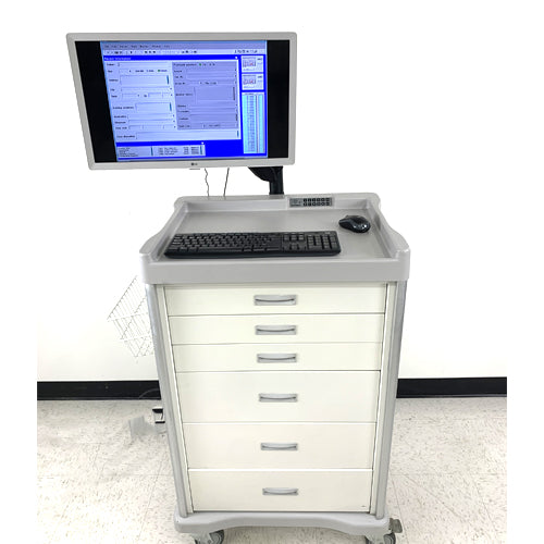 CRASH CART, WHITE AND SILVER W/ MONITOR ARM