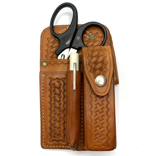 EMT POUCH, BROWN LEATHER, PERIOD- 1970'S- DRESSED