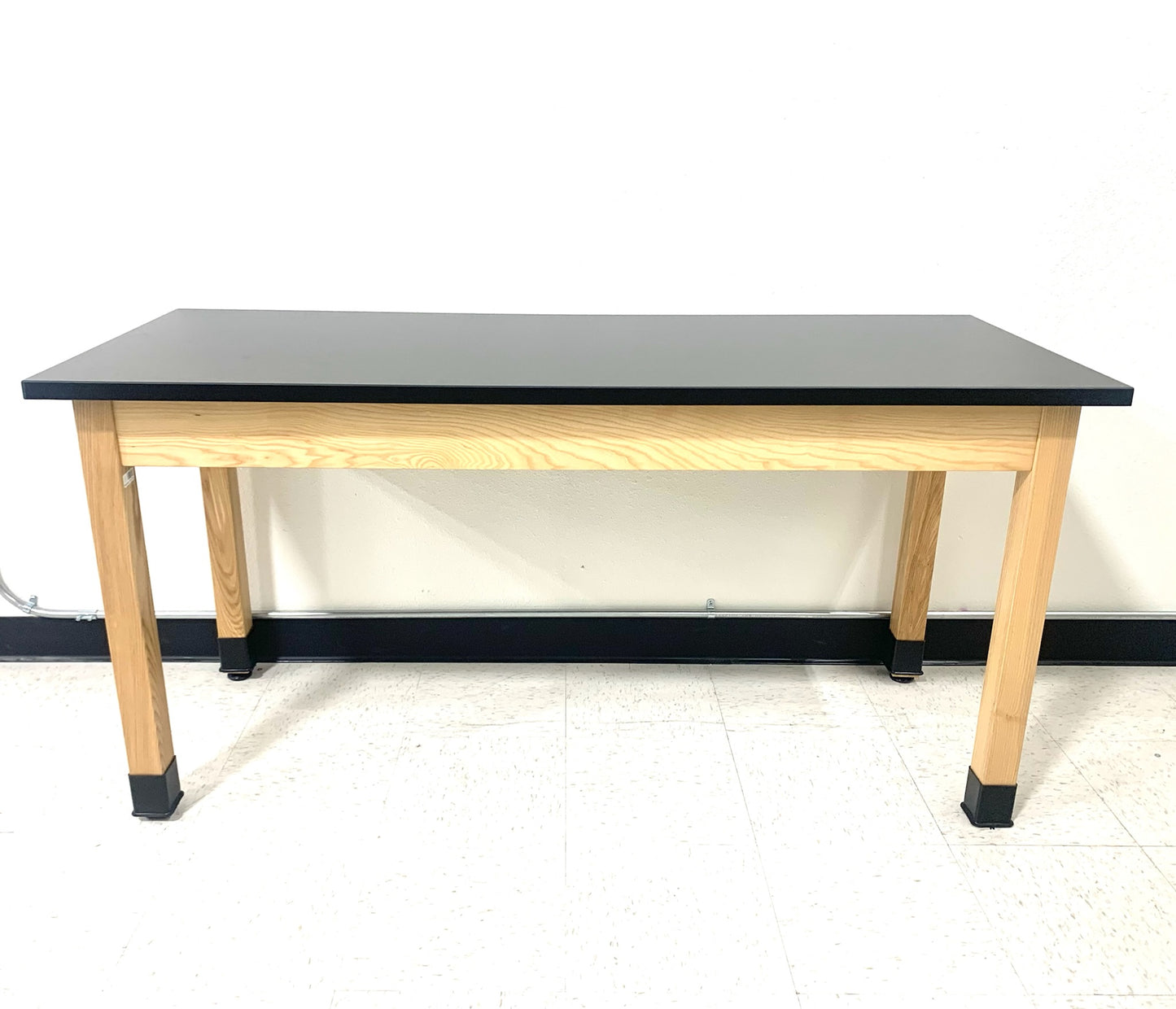SCHOOL LAB TABLE, OAK W/ BLACK CHEM RESISTANT TOP