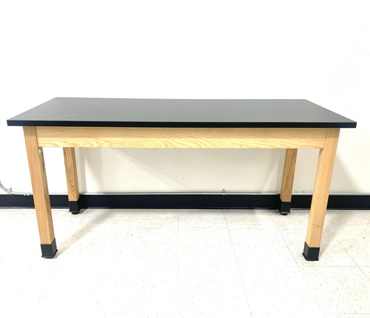 SCHOOL LAB TABLE, OAK W/ BLACK CHEM RESISTANT TOP