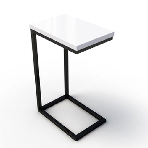 END TABLE, WHITE MARBLE TOP W/ BLACK METAL BASE
