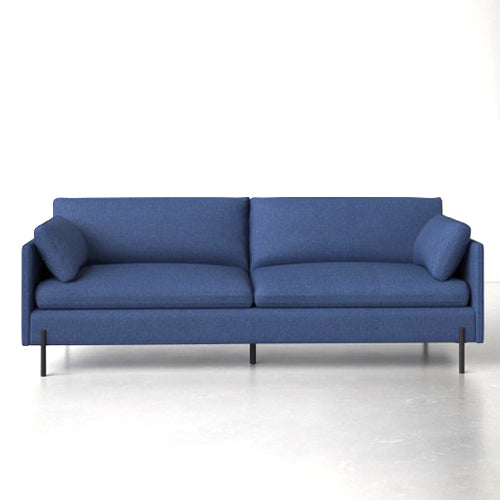 SOFA, BLUE FABRIC W/ BLACK METAL LEGS