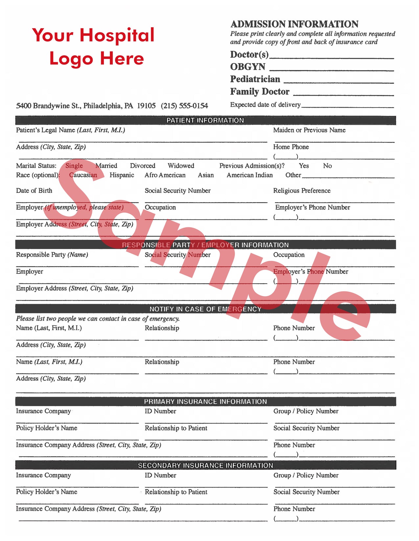 Emergency Room - Admission Form w/ DNR (2 pages)