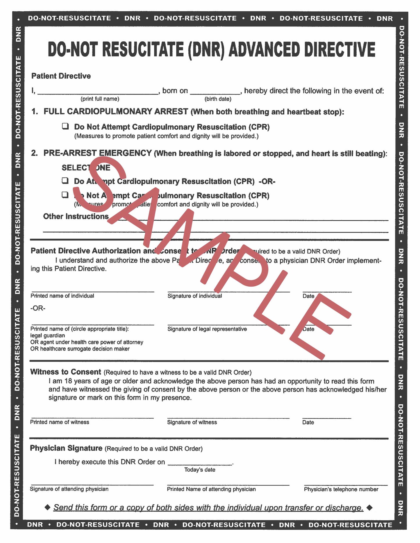 Emergency Room - Admission Form w/ DNR (2 pages)