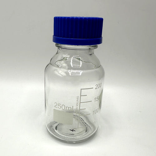 GLASS BOTTLE, 250ML WITH BLUE CAP