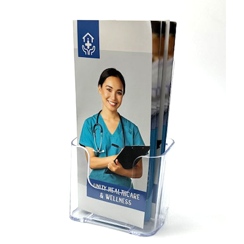 BROCHURE HOLDER - Table Top- dressed with 6 Cleared Brochures