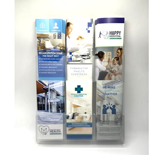 BROCHURE HOLDER - Wall Mount- dressed with 36 Cleared Brochures