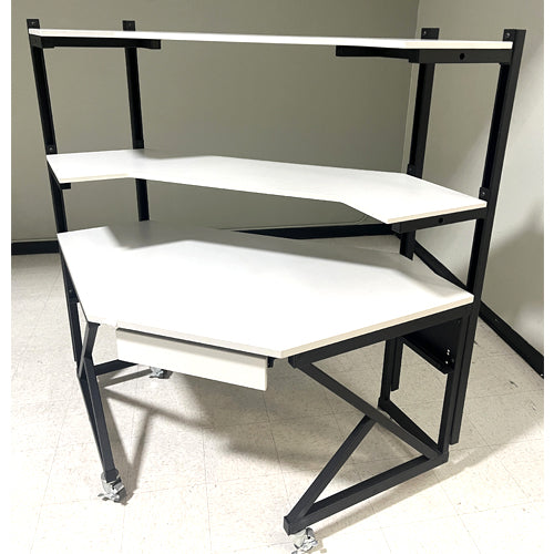 LAB TABLE CORNER, GREY W/SHELVES ROLLING