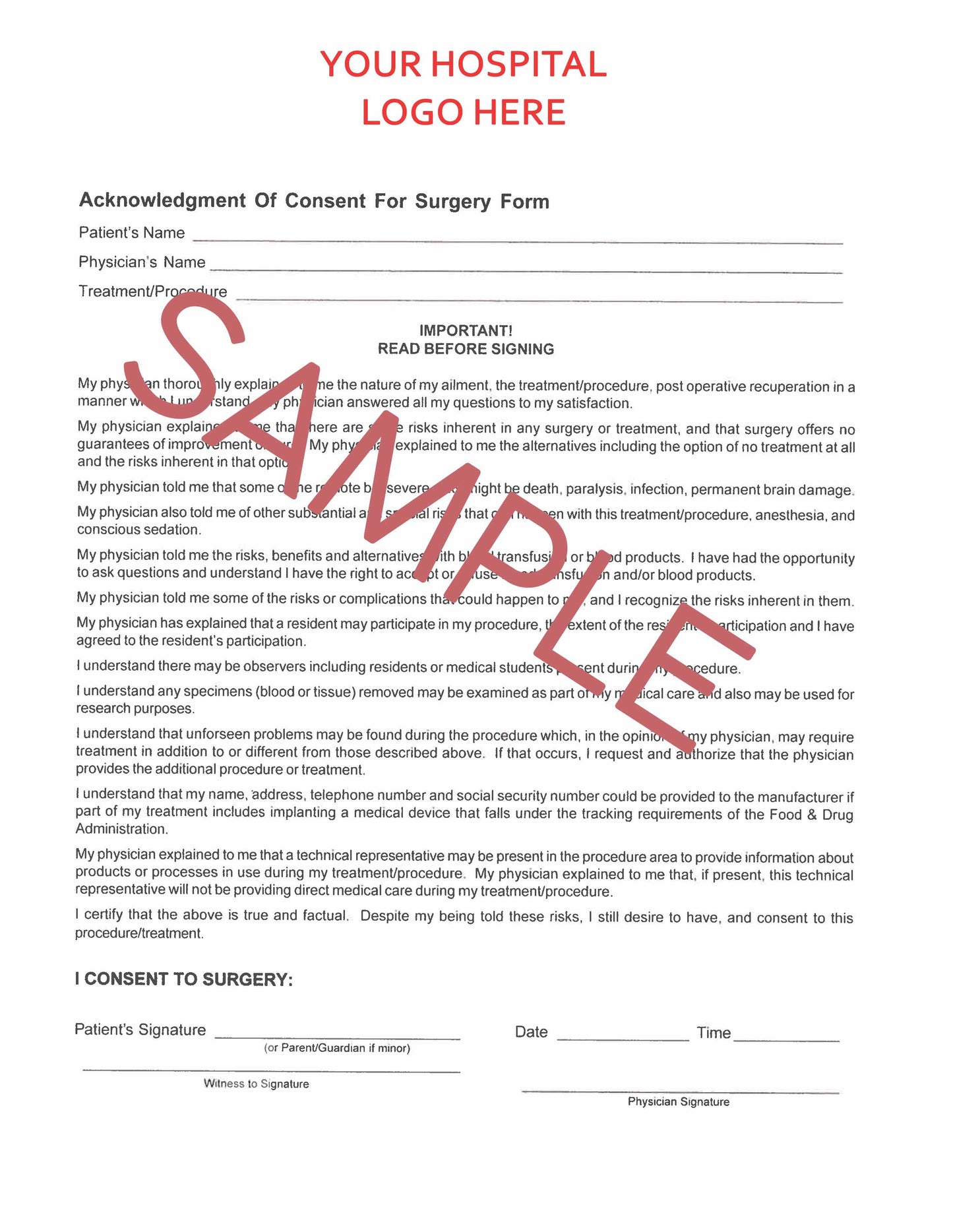 Organ Donor Form (4 pages)