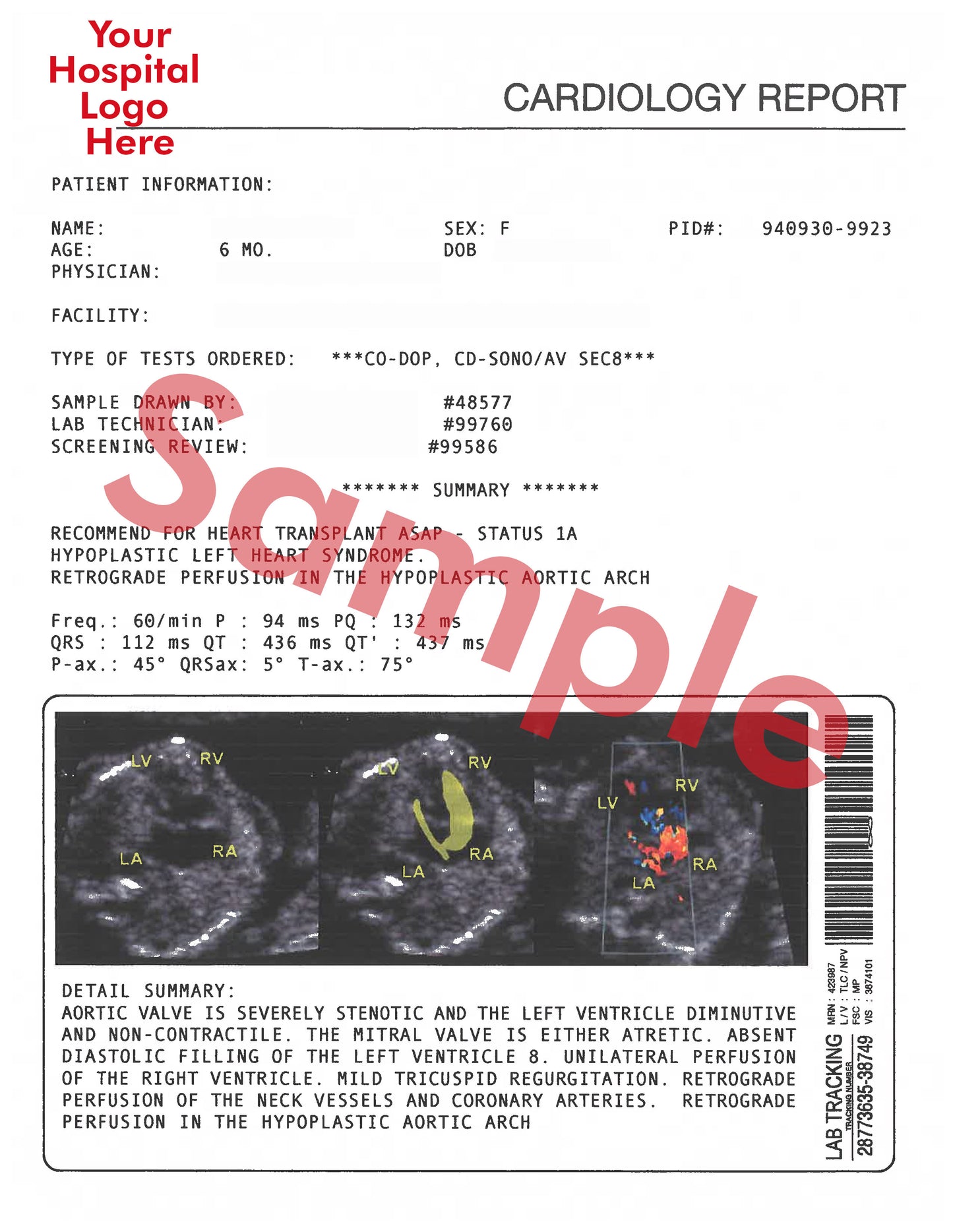 CUSTOMIZED CARDIOLOGY REPORT FORM (5 pages)