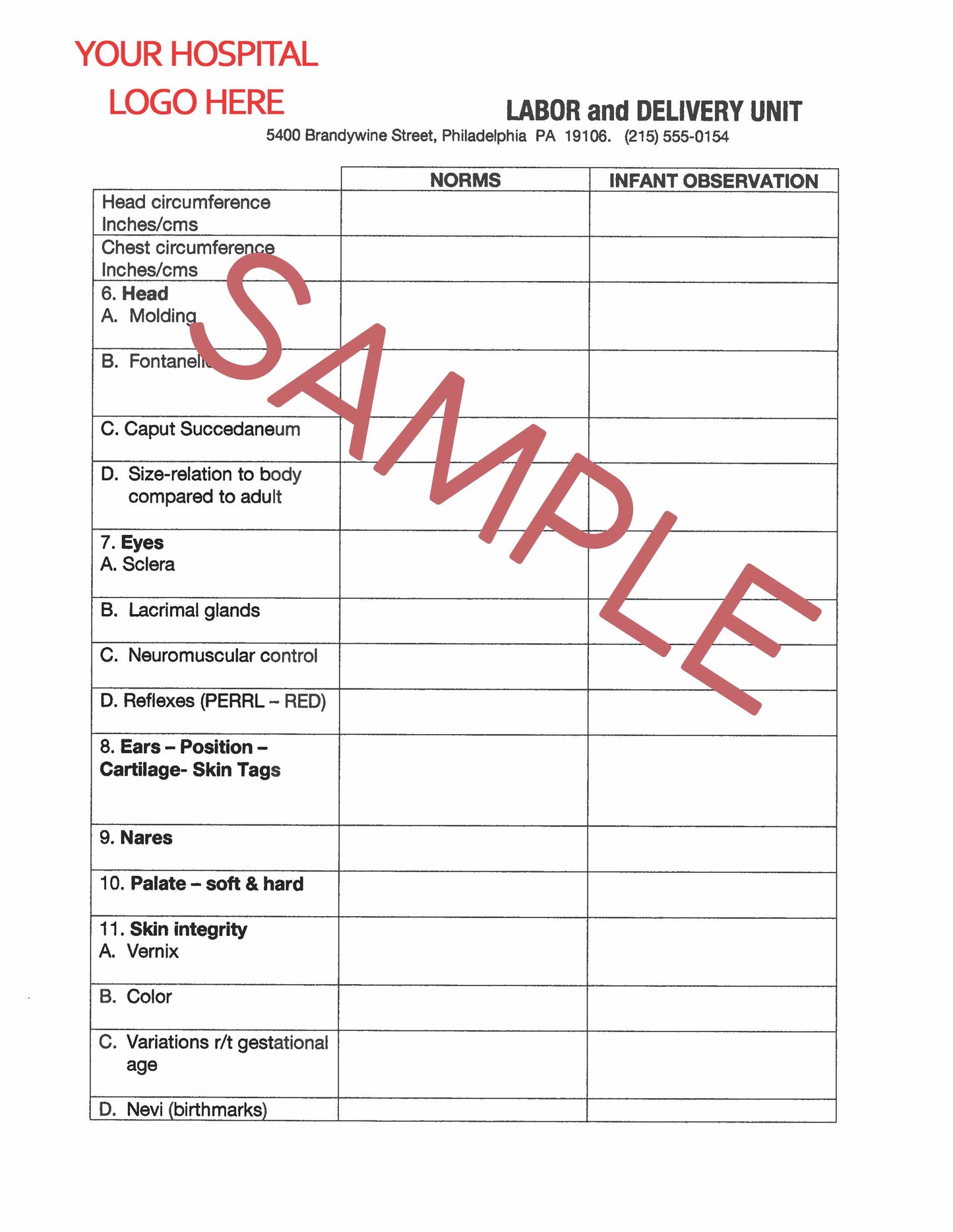 Labor and Delivery Admission Form (6 pages)