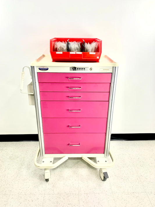 CRASH CART, A-ARMSTRONG WITH PINK DRAWERS