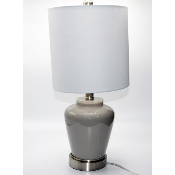 TABLE LAMP W/ SHADE, GREY GINGER JAR