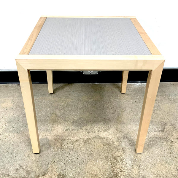 END TABLE, BLONDE WITH GREY LAMINATE TOP