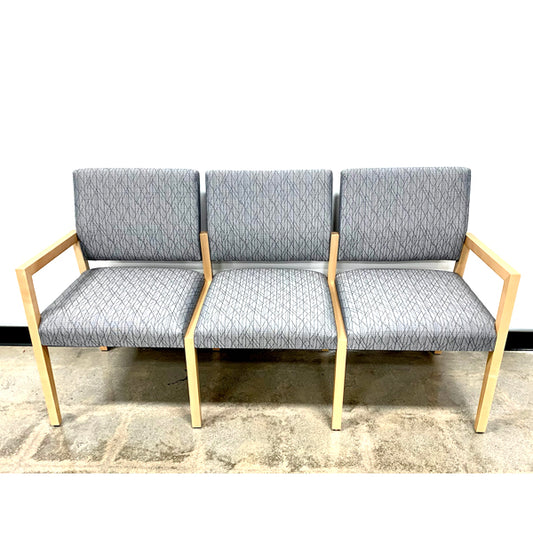 GANG SEATING, 3 SEATER, BLONDE/ GREY STRIPE FABRIC