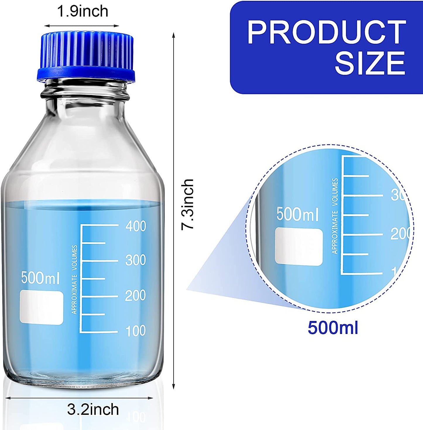 GLASS BOTTLE, 500ML WITH BLUE CAP