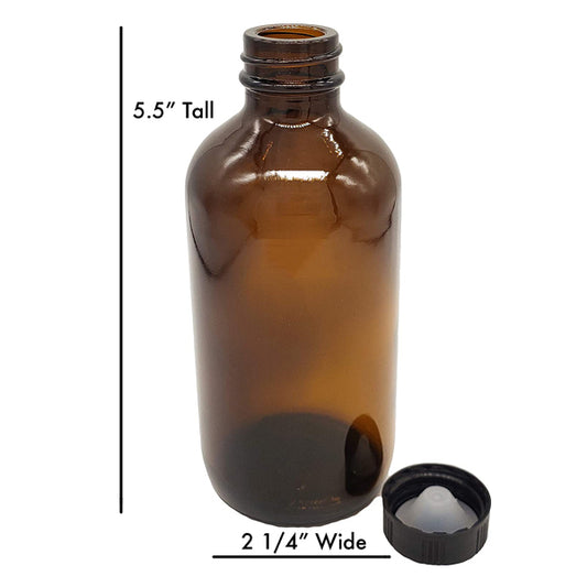 AMBER GLASS BOTTLE W/ CAP, 8 OZ