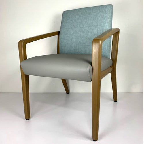 MODENA GUEST CHAIR, TEAL BACK, GREY SEAT, TEAK ARM