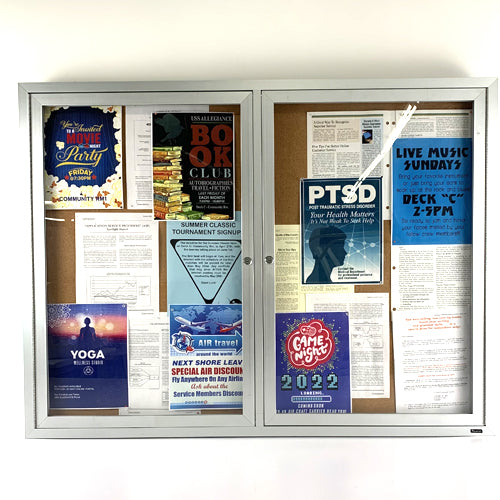 BULLETIN BOARD, GLASS ENCLOSED, DOUBLE