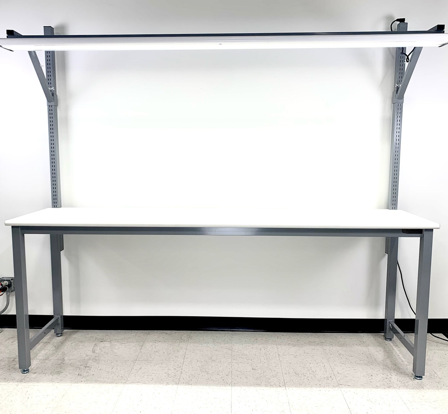 LAB TABLE W/ LIGHT FIXTURE, GREY BASE WHITE TOP